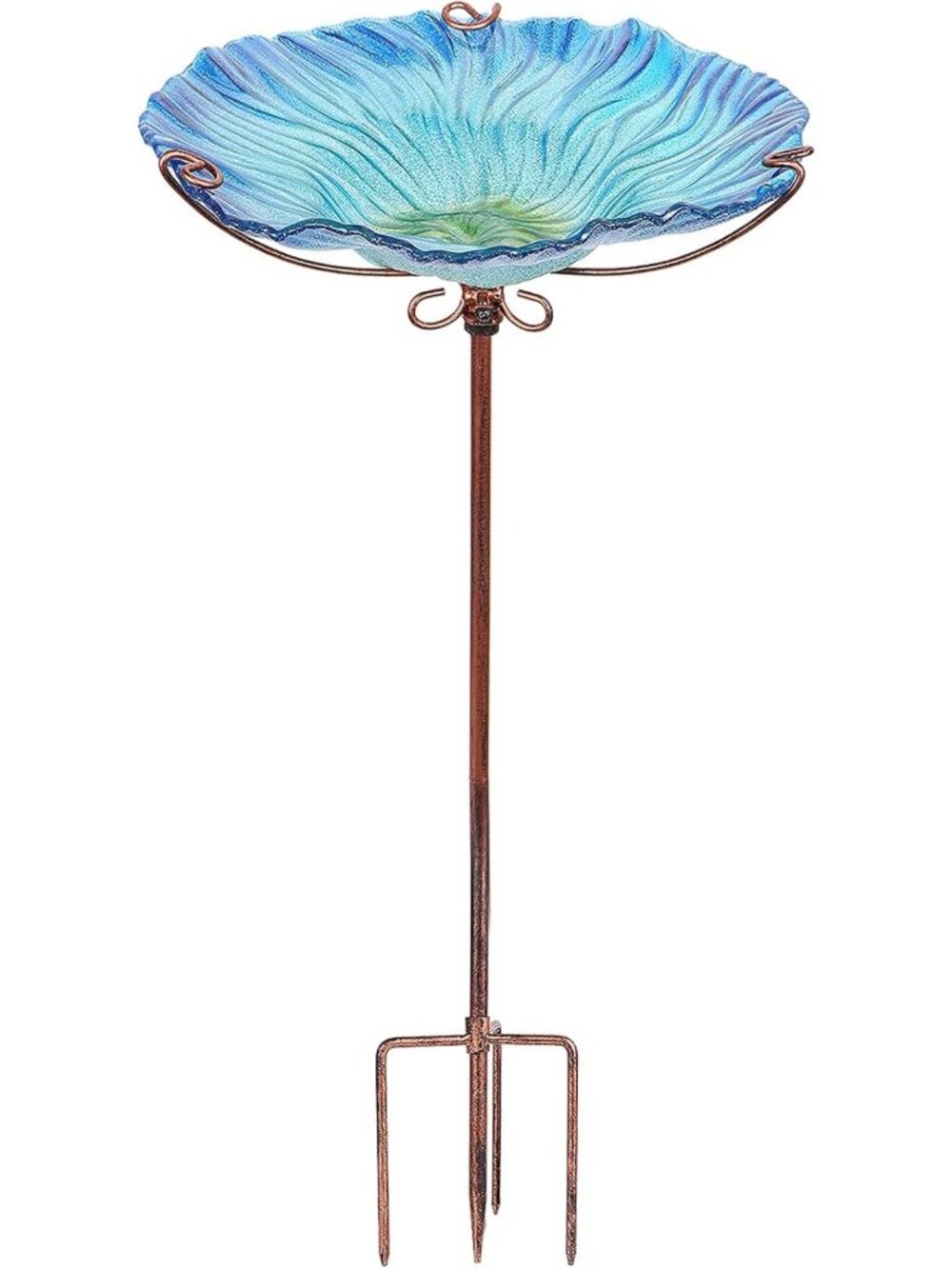 26-Inch Blue Glass Bird Bath & Feeder for Outdoor Garden Decor, Easy Install